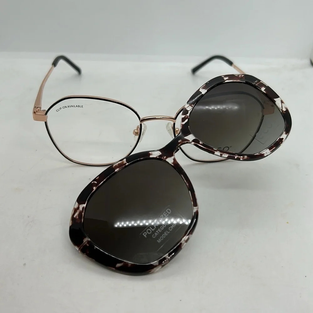 ECO Chia BRGD Eyeglasses Frames & Magnet Sun Clip On RXable NWT